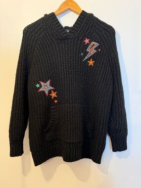 torrid Black Chunky Knit Hoodie Sweater with Neon Star & Lightning Patches